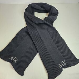A|X Armani Exchange Black Ribbed Logo Scarf